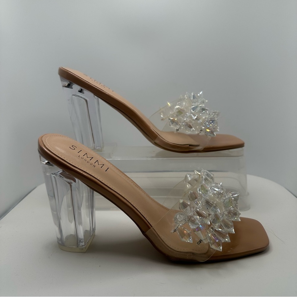Simmi block heels with large crystals